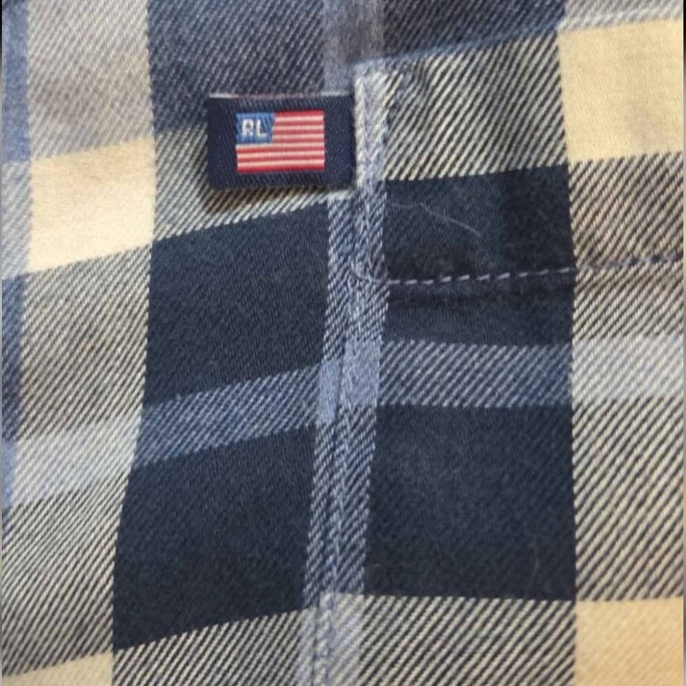 Vintage Polo by Ralph Lauren Blue and Cream Plaid Short-Sleeve Button-Down - Picture 4 of 4